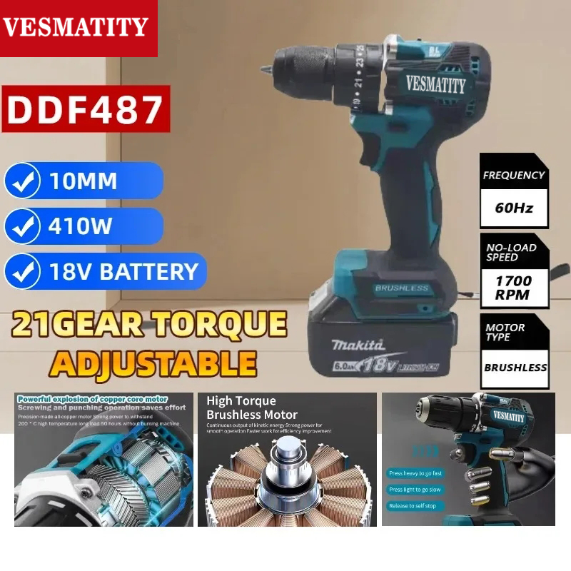 DDF487 10mm Bezszczotkowy Bezp – Makita Drill Ddf484 recenzja i cena
